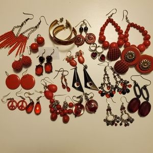 Red Costume Earring Lot